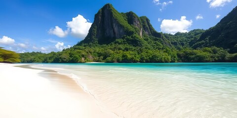 Remote Indonesian island paradise with untouched rainforest, white sandy beaches, and crystal clear turquoise ocean waters,  beautiful,  jungle
