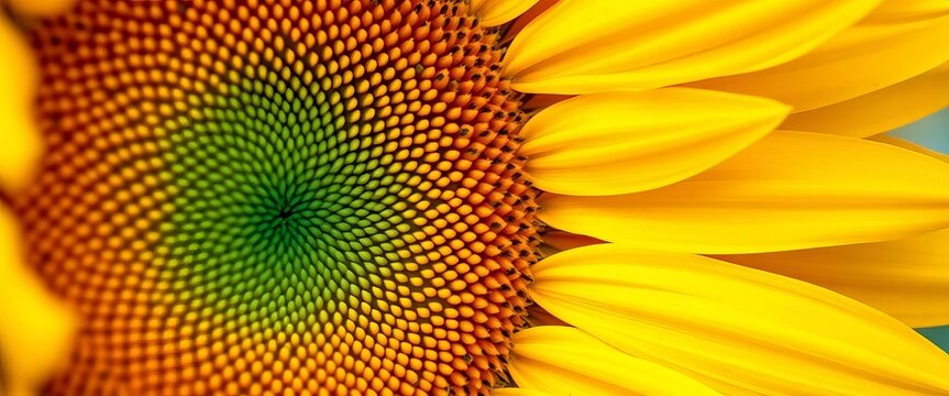 Close-up of a sunflower's textured center with intricate seed patterns, showing detail and organic design,  design,  botanical