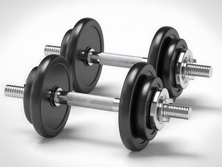 Fototapeta premium Two Dumbbells on White Background Close Up for Weight Training and Fitness Motivation Strength and Exercise