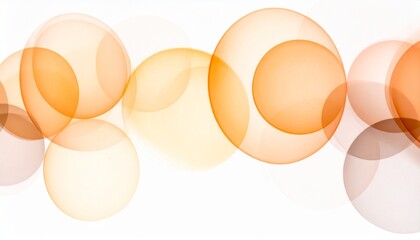 Abstract orange and yellow translucent circles on white background, bokeh effect, light bubbles, modern design element, soft focus overlay