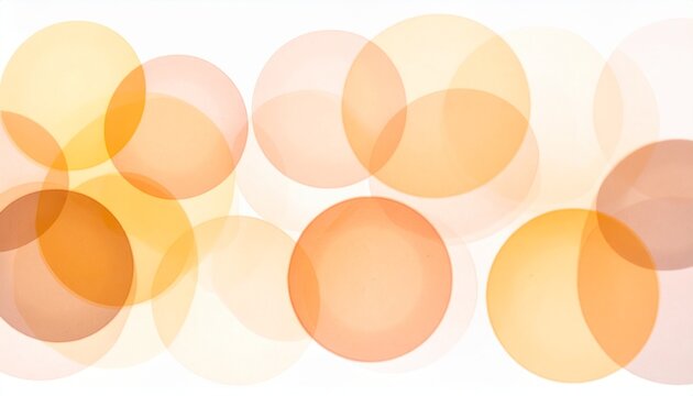 Warm orange and yellow bokeh light circles on white background, abstract soft focus pattern, festive and dreamy overlay for design