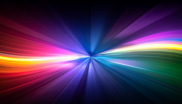 Abstract colorful light trails background, dynamic speed effect with vibrant rainbow colors on dark, modern technology concept