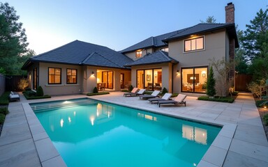 Fototapeta premium Swimming pool outside luxury house. High quality