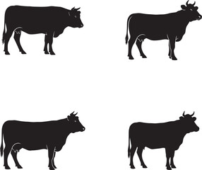 Cow Silhouette Vector Set – Farm Animal Profiles in Standing Pose