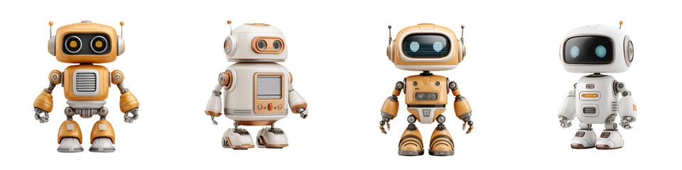 Cute Robot Collection: 3D Render on White Background