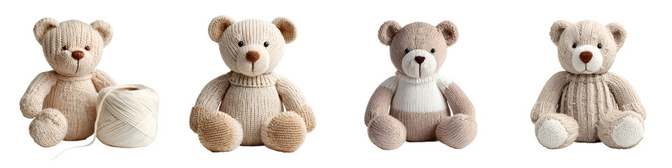 Four Plush Teddy Bears on White Background - Soft Toys Collection