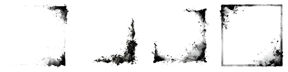 Abstract Watercolor Frame Borders with Grunge Texture on White