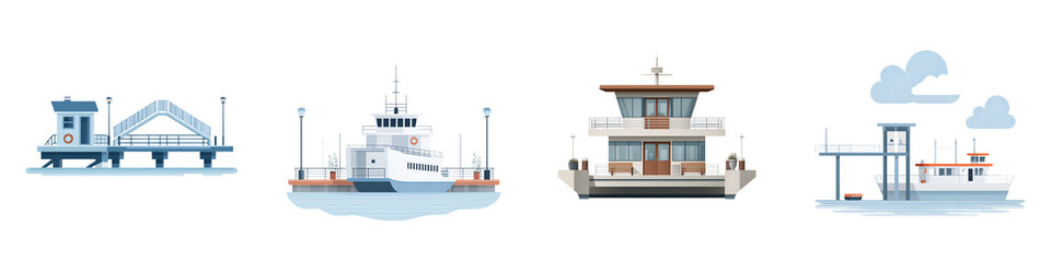 Vector Set of River Ferries Isolated on White