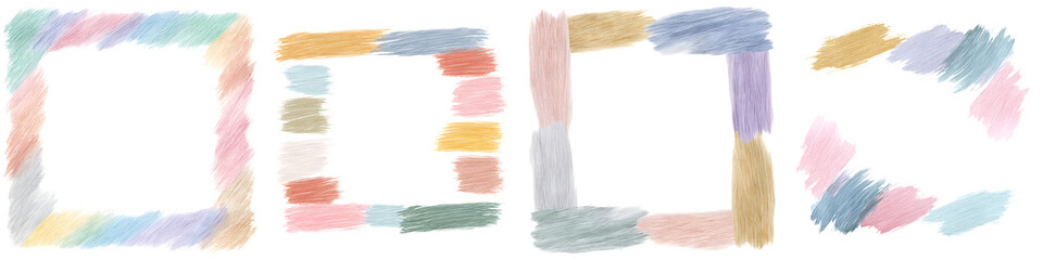 Colorful Pastel Crayon Scribble Frame Set: Hand Drawn Abstract Borders