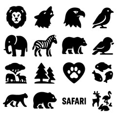 Fototapeta premium Wildlife Silhouette Collection: A diverse collection of expertly crafted animal silhouettes, perfect for adding a touch of the wild to any project.