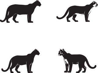 Big Cat Silhouettes – Panther, Leopard, Cougar Vector Set on White Background