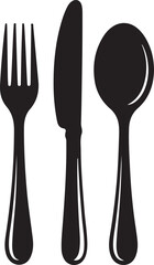 Black silhouette of a fork, knife and spoon isolated on white background