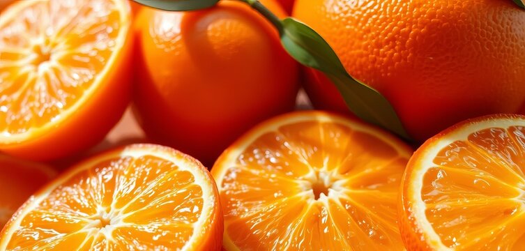 Vibrant orange fruit, juicy, refreshing, natural sunlight, healthy food, close-up,  vibrant,  fresh - Powered by Adobe
