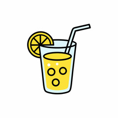 Refreshing Lemonade Illustration with Lemon Slice and Straw Design
