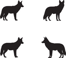 Wolf Silhouette Standing Left – Black Animal Vector on White Background