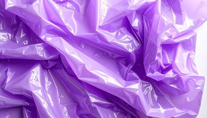 Wrinkled purple plastic bag texture background, shiny crumpled polyethylene film, abstract material surface