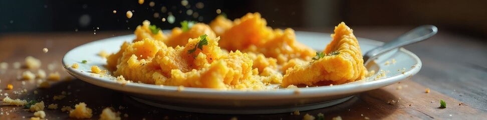 Messy Half-Eaten Plate of Food A Close-Up of Insatiable Hunger and Gluttony