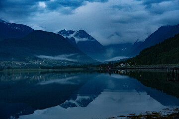 Mountain lake at dusk