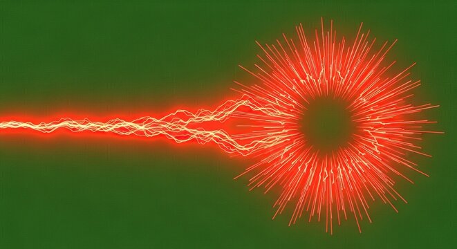 Red Energy Burst: Abstract Light Rays on Green Background