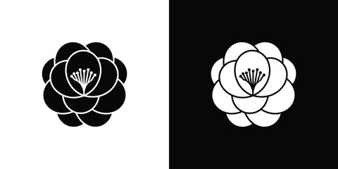 Elegant minimalist camellia flower graphic design icon set perfect for branding and decorative projects showcasing natural beauty
