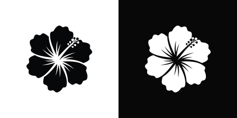 Elegant Hibiscus Flower Icon Simple Vector Design in Black and White for Creative Projects