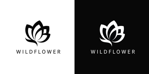 Modern line art logo of an elegant wildflower incorporating the letters W and B for a luxury brand © Sunnn