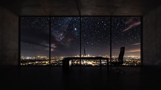 Office Window Timelapse, Day to Night Sky Transformation Cycle