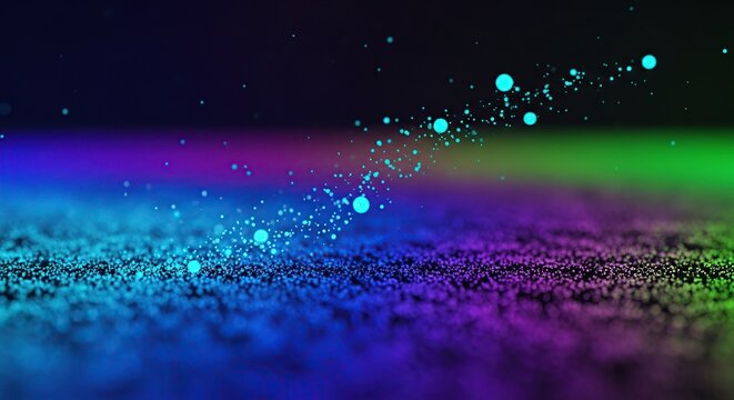 Energetic Luminous Teal Particles Flowing Over Vibrant Gradient Digital Landscape - Powered by Adobe