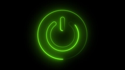 Neon Power Button animated icon on dark background. Glowing animated Power Button symbol. Digital Power Button icon visual. 4k animation.
