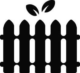 Black picket fence icon with leaves on white background , fence, picket fence, boundary, garden, yard, 