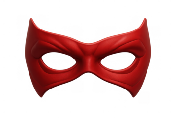 Red eye mask for a superhero or vigilante costume, representing disguise, anonymity, mystery, and secret identity on transparent background