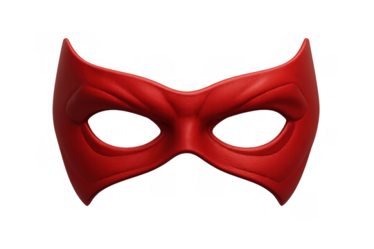 Red eye mask for a superhero or vigilante costume, representing disguise, anonymity, mystery, and secret identity on transparent background