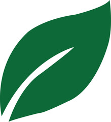 Green Leaf Icon with White Vein on White Background , leaf, green, nature, plant, organic, icon