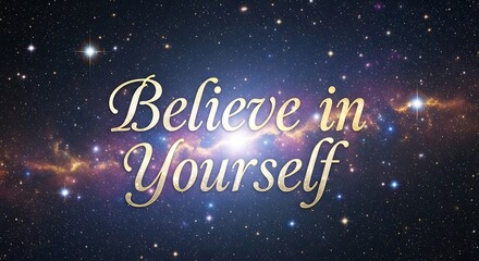 Believe in yourself message with a beautiful galaxy background, inspiring selfconfidence and motivation to achieve goals and dreams with hope