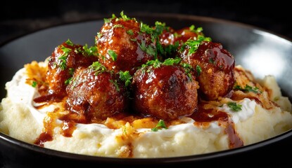 Meatballs on creamy mashed potatoes