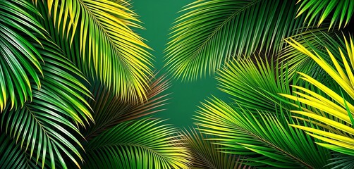Obraz premium Tropical palm leaves create a lush, vibrant frame, photography, vibrant