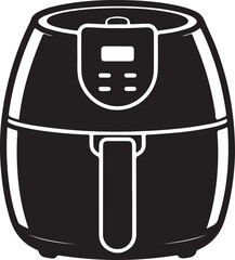 Black silhouette of an air fryer isolated on white background