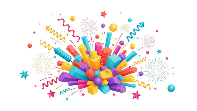 Celebratory Explosion of Geometric Shapes and Festive Confetti