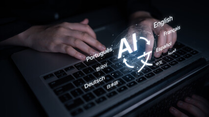 Global communication with multiple languages, digital translation tools, multilingual technology,...