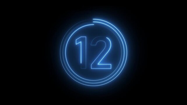 Neon number 12 animation. Neon countdown 1 text number. and creating a stunning 4k video.