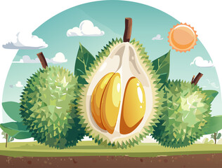 Embracing Global Cuisine: Durian Illustration Encouraging Youth to Try Unique International Foods and Celebrate the Rich Diversity of Human Palates.