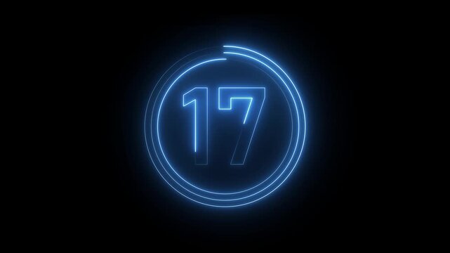 Neon number 17 animation. Neon countdown 1 text number. and creating a stunning 4k video.