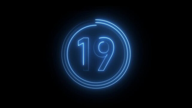 Neon number 19 animation. Neon countdown 1 text number. and creating a stunning 4k video.