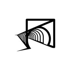 Abstract geometric design featuring a square frame with a curved, layered tunnel effect inside.