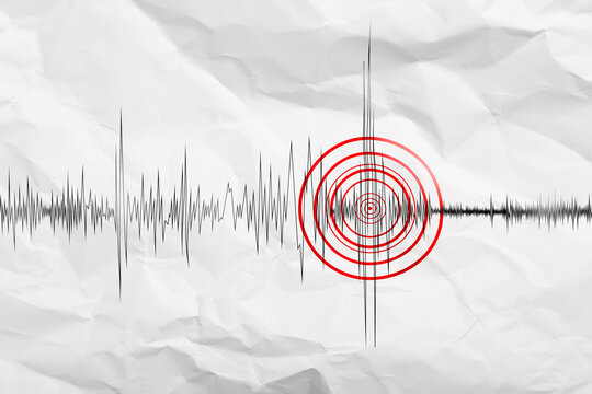 Earthquake marked with red circles on seismogram. Graph from seismometer
