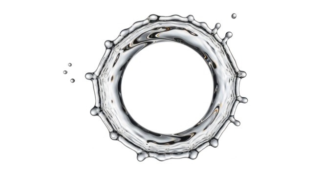 Blue water splash a circular splash of water, isolated on transparent background, with droplets forming a crown shape