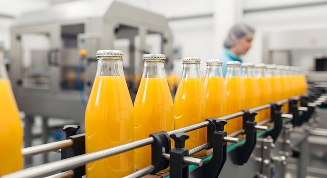 Bottling Process Orange Juice Production Line with Quality Control Check