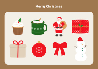 Collection of cute Christmas objects.