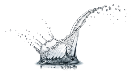 Blue water splash an elegant and energetic splash of water, captured midair with delicate droplets scattering, isolated on a clean transparent background