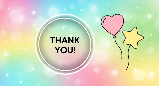 Thank You Message with Pastel Balloons and Bokeh Background